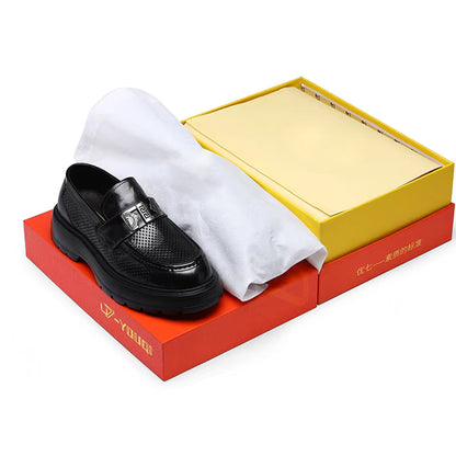 Men's Perforated Leather Slip-On Loafers: Full-Grain Dress-Casual Elegance