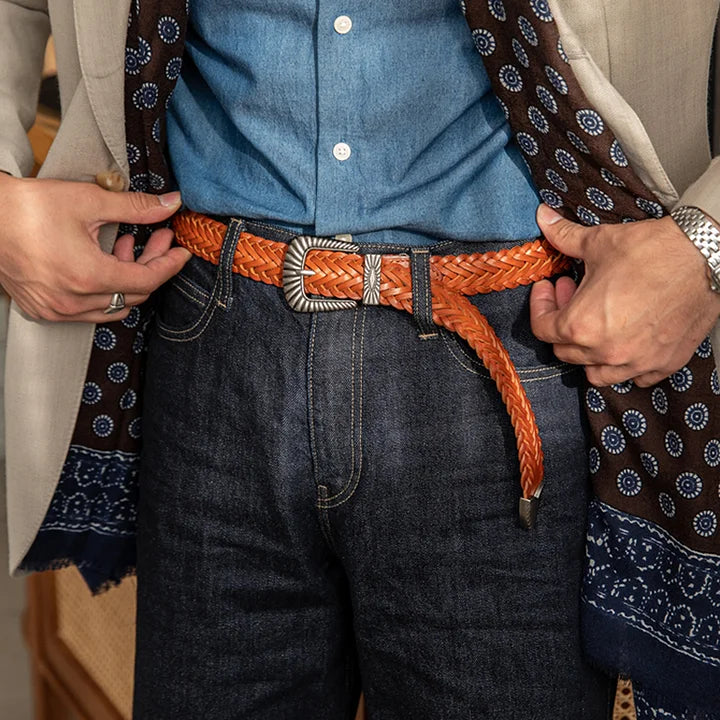 Unisex Fashion Vintage Braided Cowhide Leather Belt
