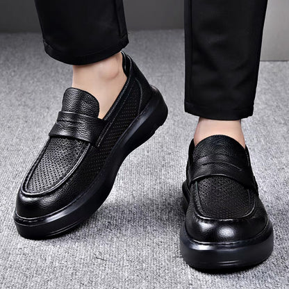 Premium Perforated Leather Slip-On Loafers - Business Casual Elegance with All-Day Comfort
