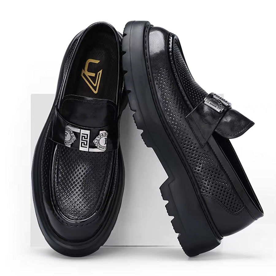 Men's Perforated Leather Slip-On Loafers: Full-Grain Dress-Casual Elegance