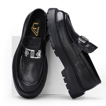 Men's Perforated Leather Slip-On Loafers: Full-Grain Dress-Casual Elegance