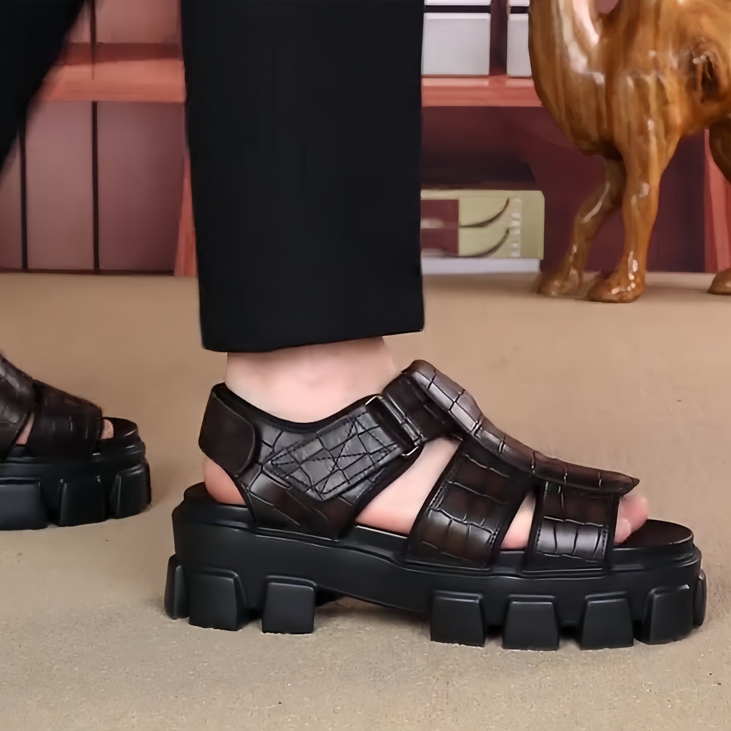 Leather Platform Slides – Trendy Height-Boost Sandals