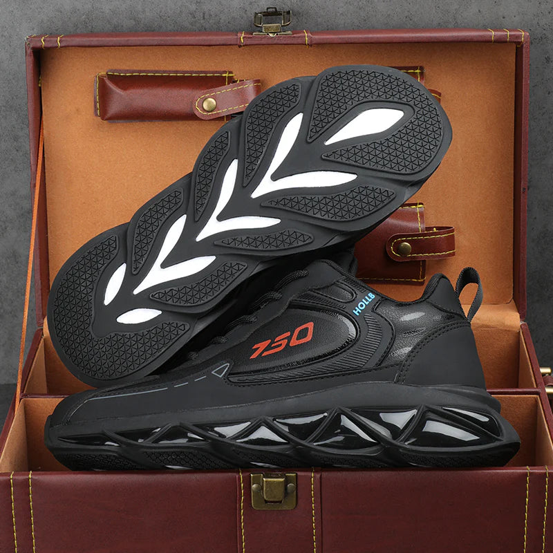 Italy Men's Breathable Casual Sneakers-Genuine Top Grain Leather Soft Soled Running Shoes