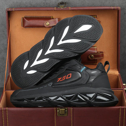 Italy Men's Breathable Casual Sneakers-Genuine Top Grain Leather Soft Soled Running Shoes