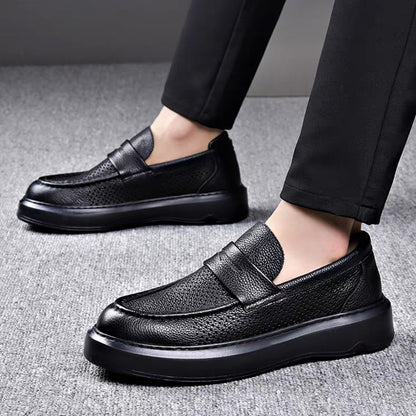 Premium Perforated Leather Slip-On Loafers - Business Casual Elegance with All-Day Comfort