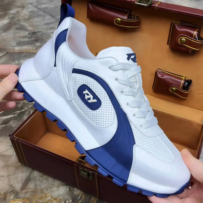 Italy Men's Breathable Casual Sneakers-Genuine Top Grain Leather Soft Soled Running Shoes