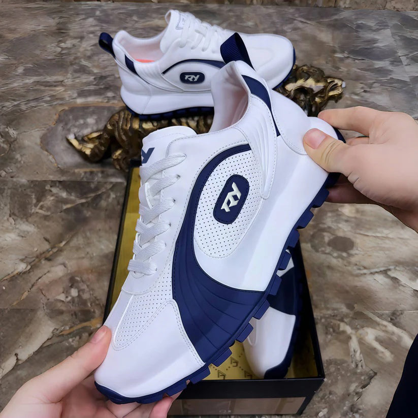 Italy Men's Breathable Casual Sneakers-Genuine Top Grain Leather Soft Soled Running Shoes