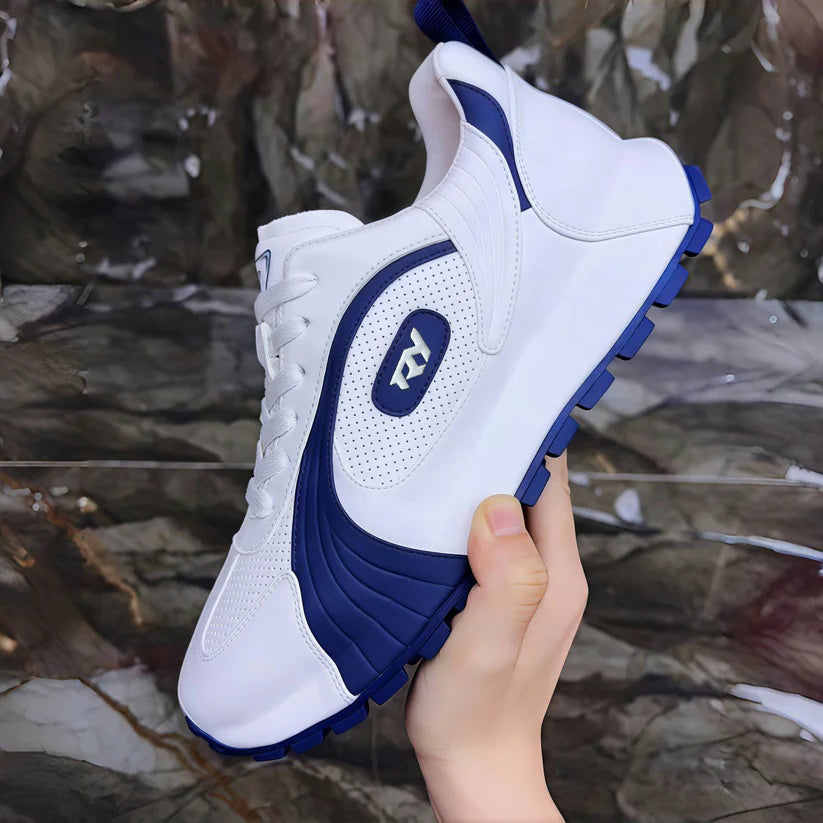 Italy Men's Breathable Casual Sneakers-Genuine Top Grain Leather Soft Soled Running Shoes