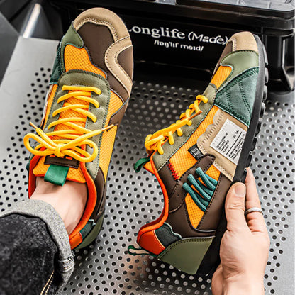 Men's High-Top Retro Color-Blocking Mesh Casual Sneakers