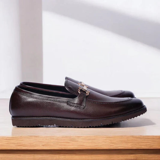 Brown grain leather loafers