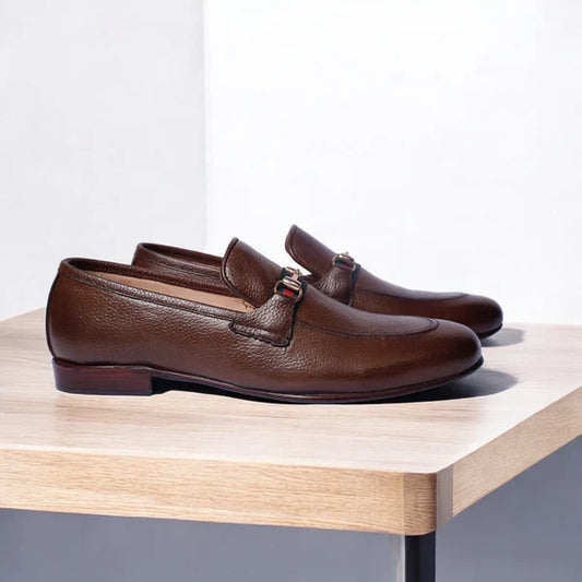 Premium Brown leather loafers with Gucci strap