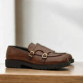 Brown Croc-Embosed Chunky Loafers