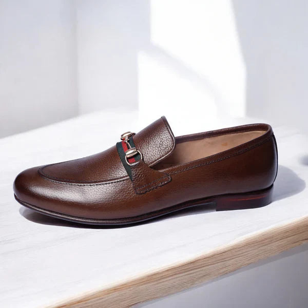 Premium Brown leather loafers with Gucci strap
