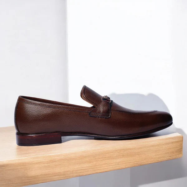 Premium Brown leather loafers with Gucci strap