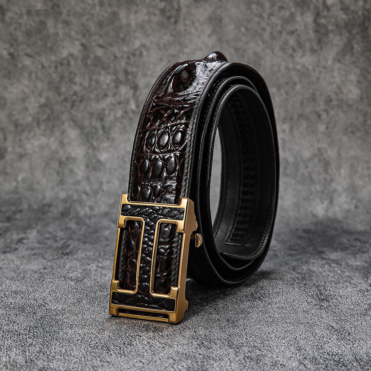 High-end first-layer cowhide H-buckle crocodile pattern men's business belt