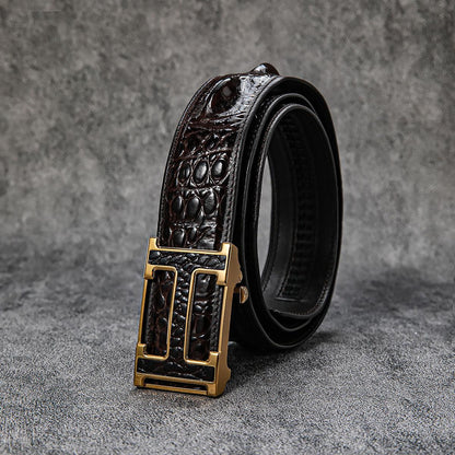 High-end first-layer cowhide H-buckle crocodile pattern men's business belt
