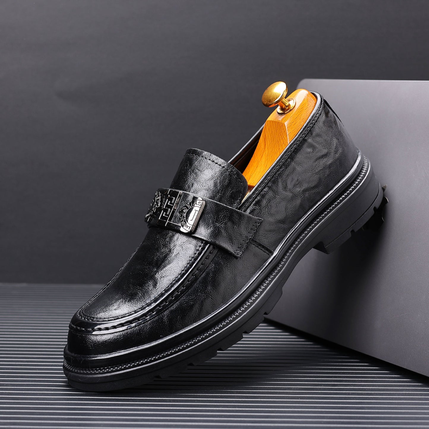 Men's Perforated Leather Slip-On Loafers: Full-Grain Dress-Casual Elegance