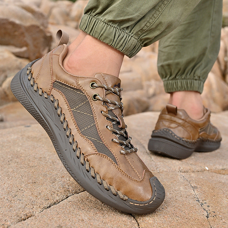 New style sports leather breathable hand-sewn mesh shoes
