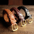 Handwoven Full-Grain Leather Belt - Solid Brass Buckle Dress & Casual Belt