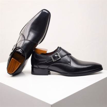 Sophisticated Men's Buckle Dress Shoes - Classic British Square Toe in Genuine Leather