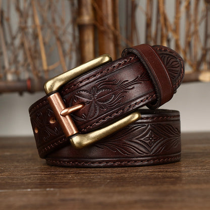 Heritage Leather Collection - Hand-Tooled Western Belt & Jeans Bundle