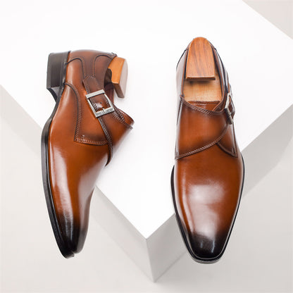Sophisticated Men's Buckle Dress Shoes - Classic British Square Toe in Genuine Leather