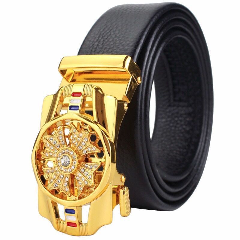 Luxury rhinestone rotating men's belt automatic buckle belt