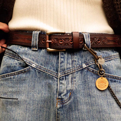Heritage Leather Collection - Hand-Tooled Western Belt & Jeans Bundle