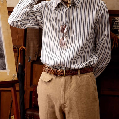 Handwoven Full-Grain Leather Belt - Solid Brass Buckle Dress & Casual Belt