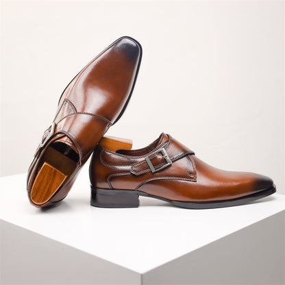 Sophisticated Men's Buckle Dress Shoes - Classic British Square Toe in Genuine Leather
