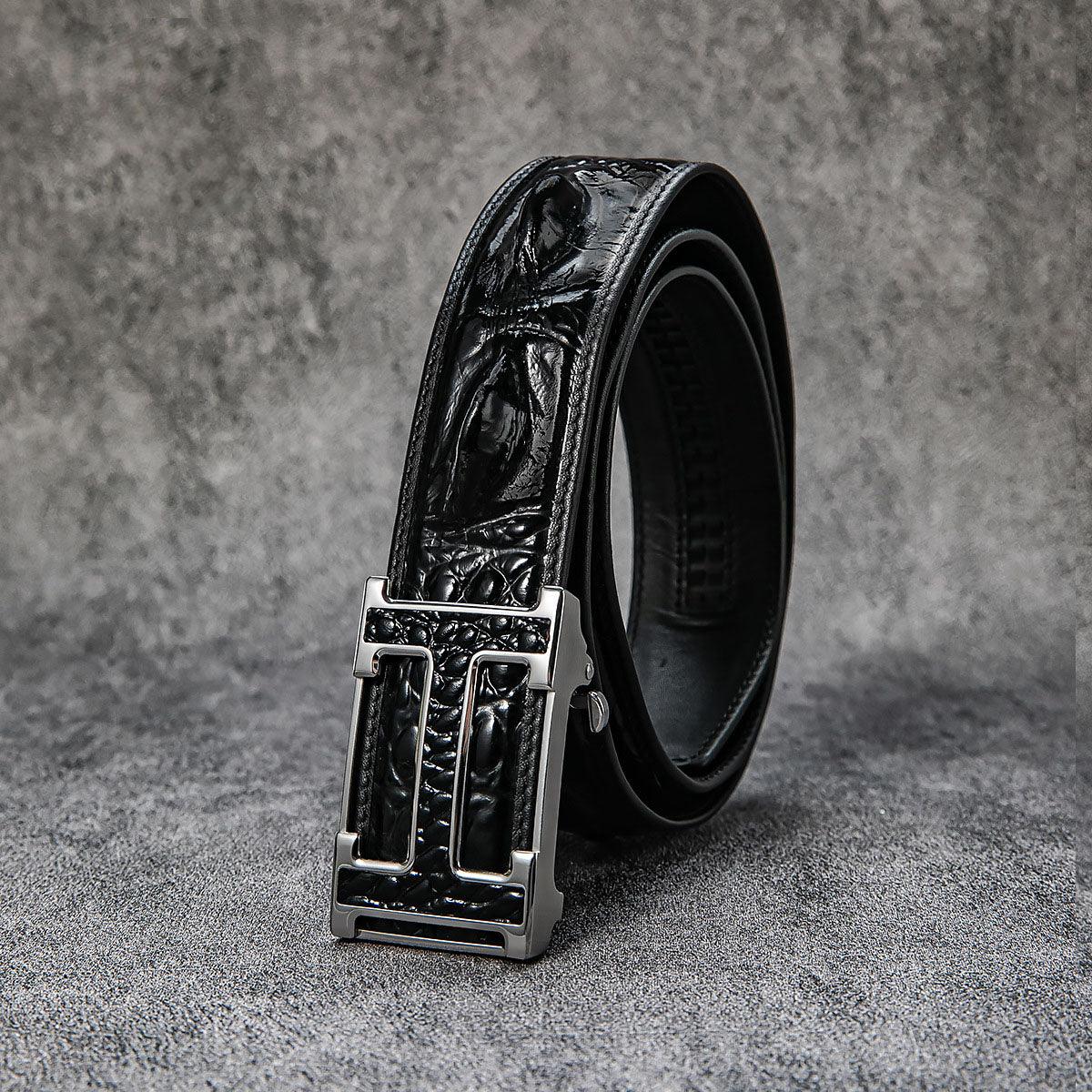 High-end first-layer cowhide H-buckle crocodile pattern men's business belt