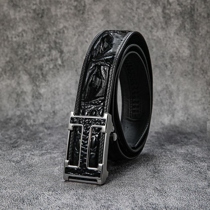 High-end first-layer cowhide H-buckle crocodile pattern men's business belt