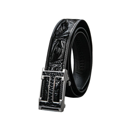 High-end first-layer cowhide H-buckle crocodile pattern men's business belt