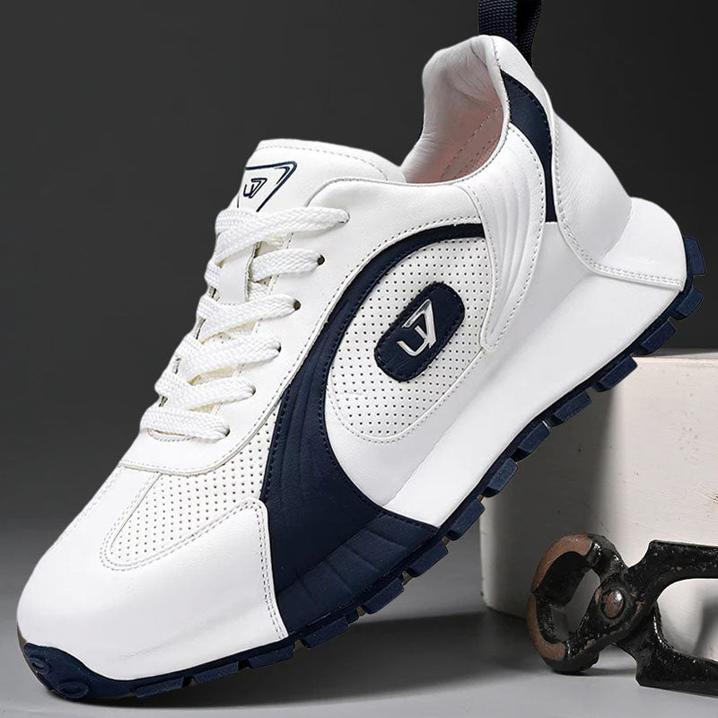 Men's Breathable Casual Sneakers - Genuine Top-Grain Leather, Versatile & Soft-Soled Running Shoes
