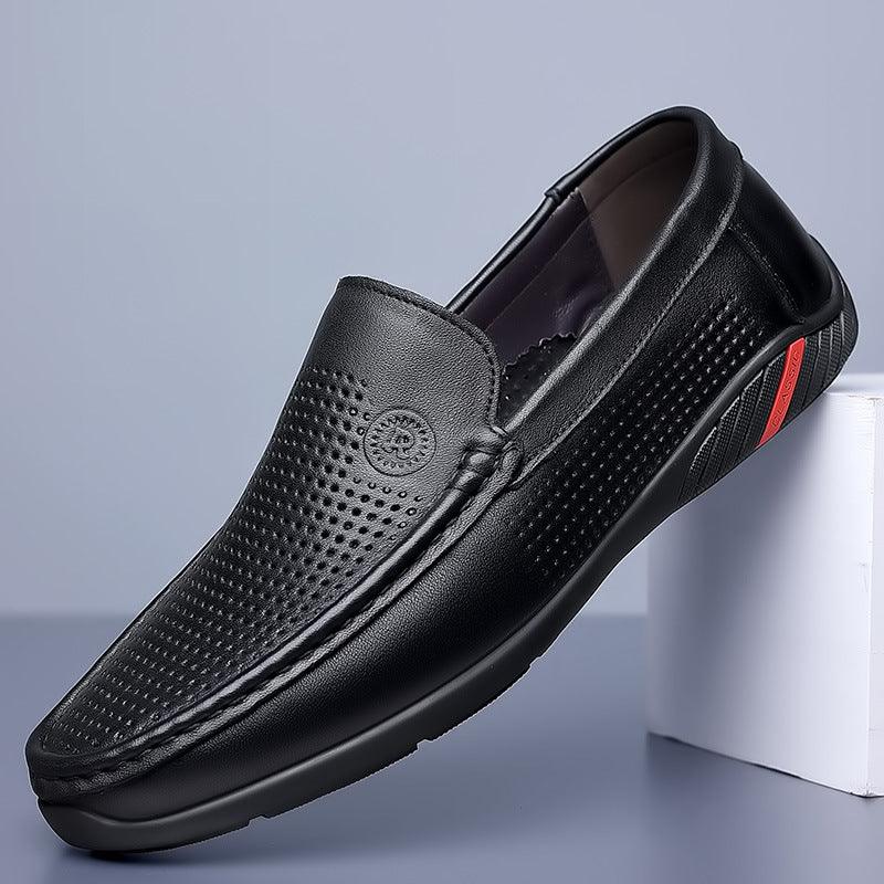 Simple men's casual hollow leather loafers