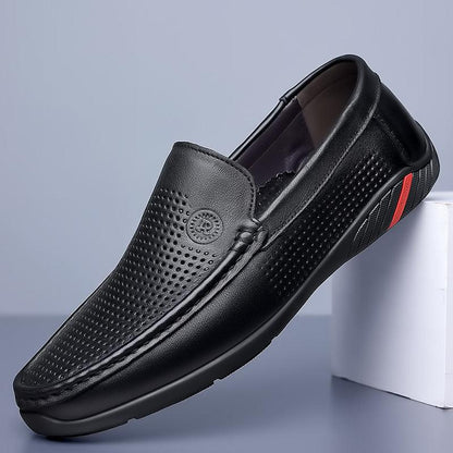 Simple men's casual hollow leather loafers