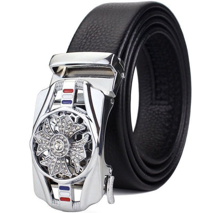 Luxury rhinestone rotating men's belt automatic buckle belt