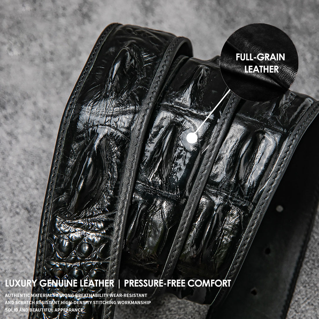 New Luxury Crocodile Bone Belt – Business & Casual Men's Leather Strap with Embossed Pattern