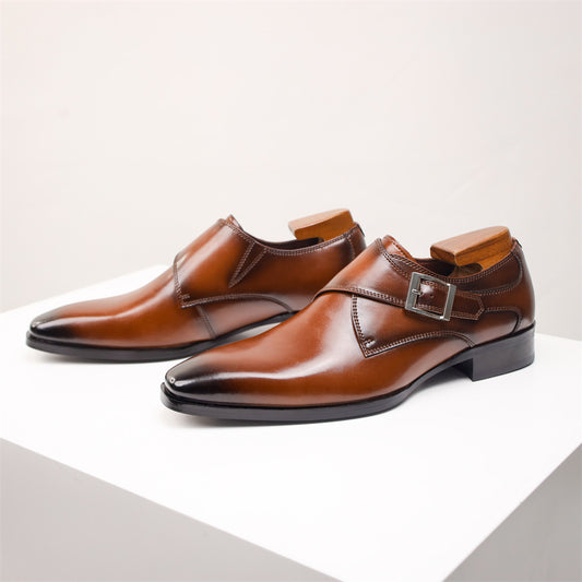 Sophisticated Men's Buckle Dress Shoes - Classic British Square Toe in Genuine Leather