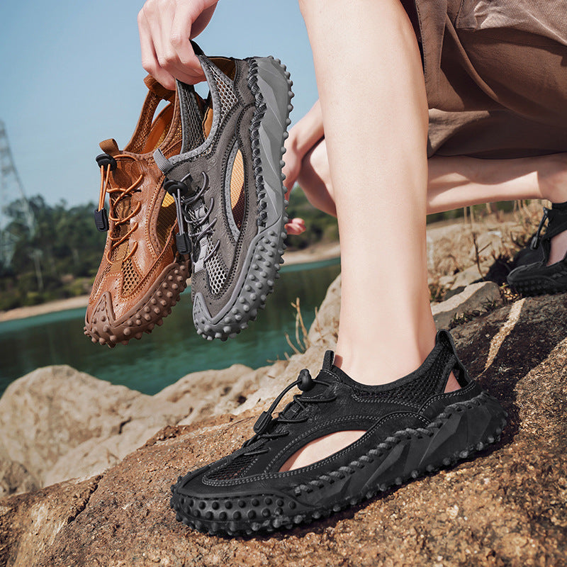 New style genuine leather hollow soft sole hand-stitched leather shoes