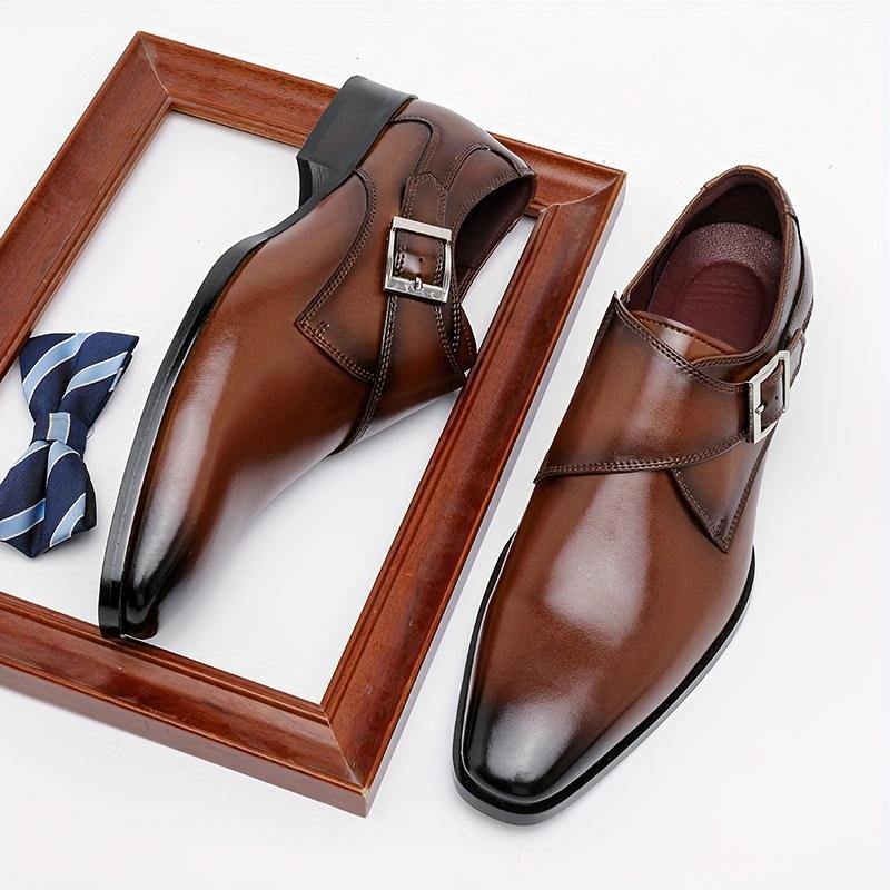 Sophisticated Men's Buckle Dress Shoes - Classic British Square Toe in Genuine Leather