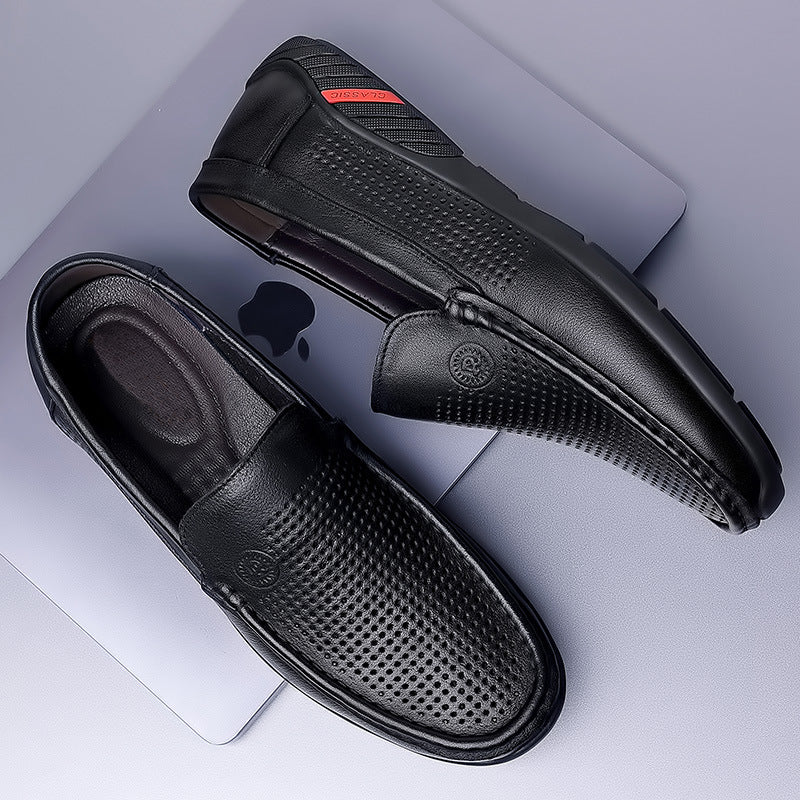Simple men's casual hollow leather loafers