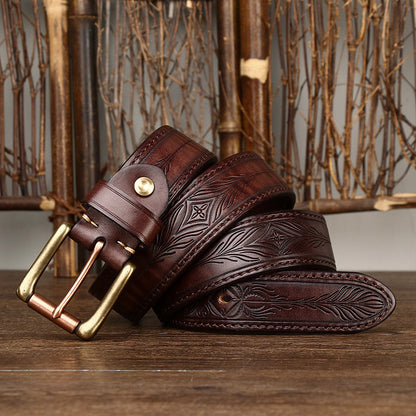 Heritage Leather Collection - Hand-Tooled Western Belt & Jeans Bundle