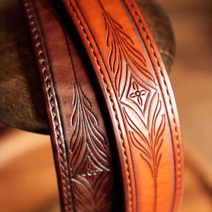 Heritage Leather Collection - Hand-Tooled Western Belt & Jeans Bundle