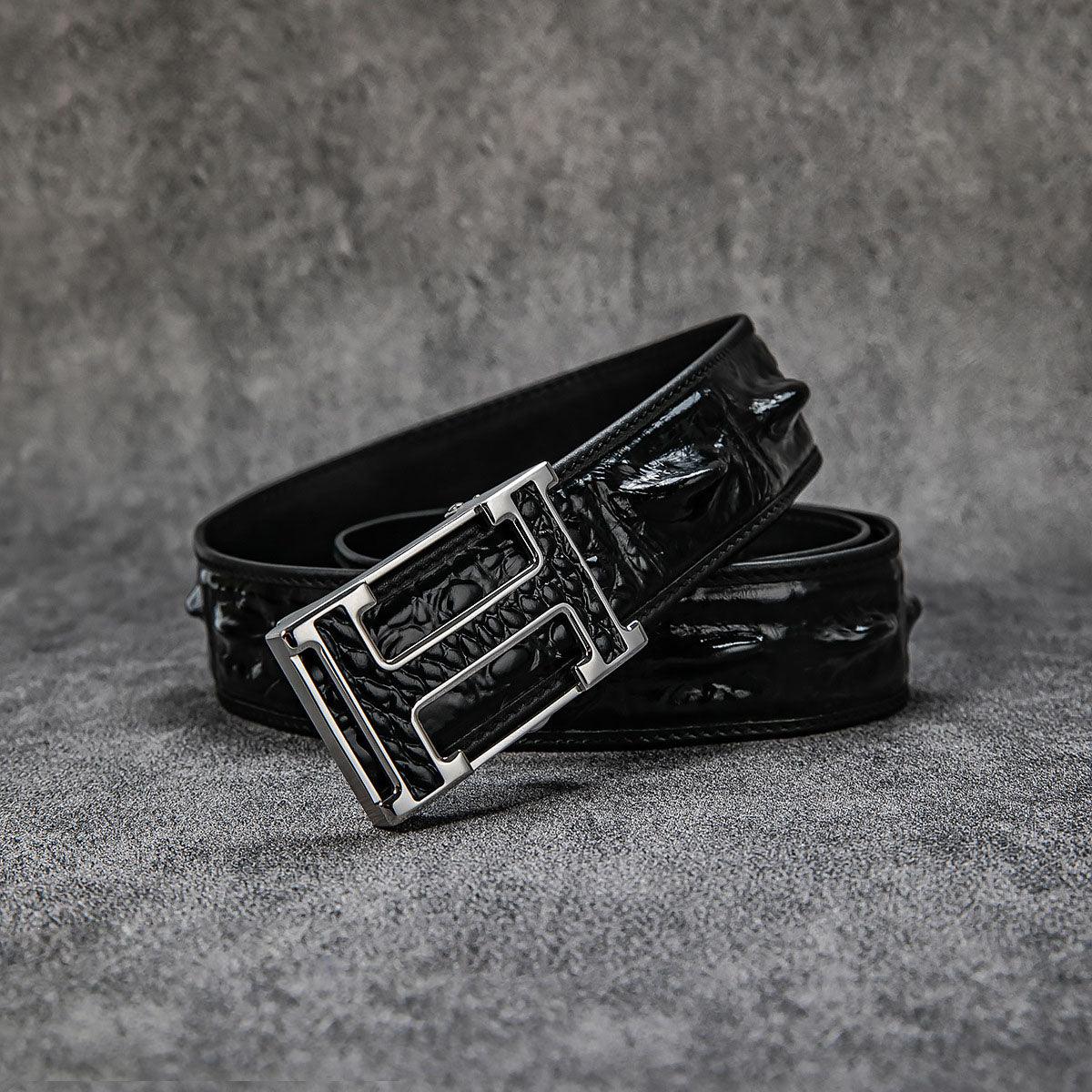 High-end first-layer cowhide H-buckle crocodile pattern men's business belt