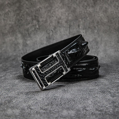 High-end first-layer cowhide H-buckle crocodile pattern men's business belt