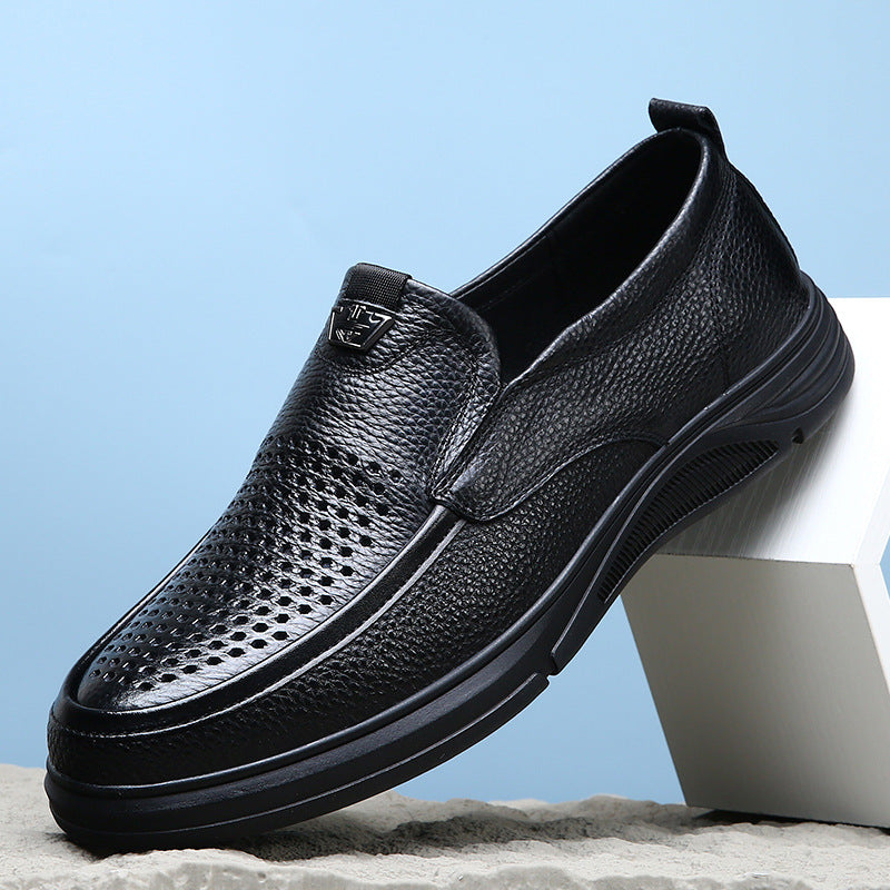 New style first layer cowhide pigskin lining breathable business hollow leather shoes