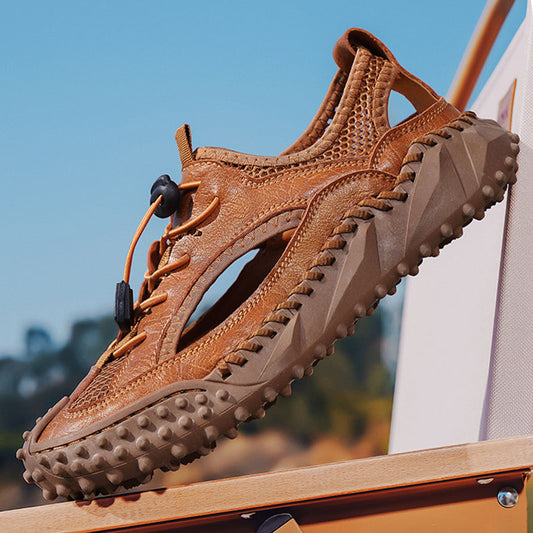 New style genuine leather hollow soft sole hand-stitched leather shoes