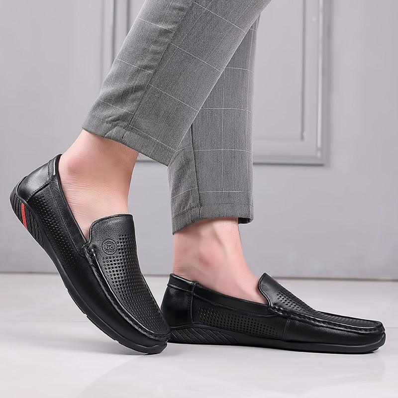 Simple men's casual hollow leather loafers