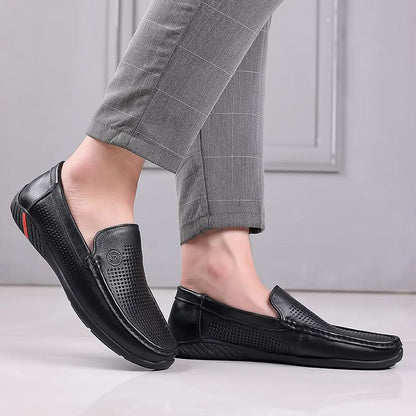 Simple men's casual hollow leather loafers